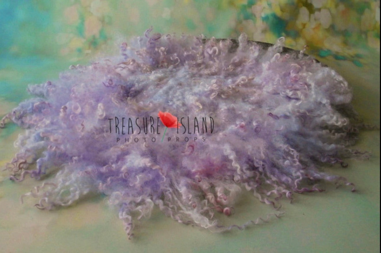 Delicate LILAC & LAVENDER shades | Hand Felted Natural Sheep Curls Photography Prop