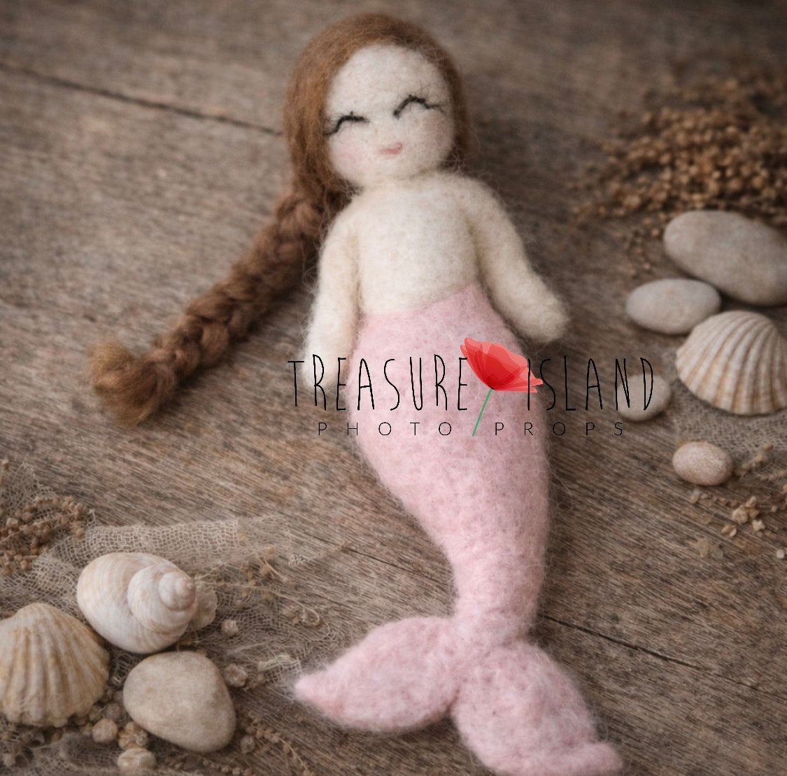 Mini Felted Mermaid Elowen – Blush Tide | Handmade Newborn & Sitter Photography Prop