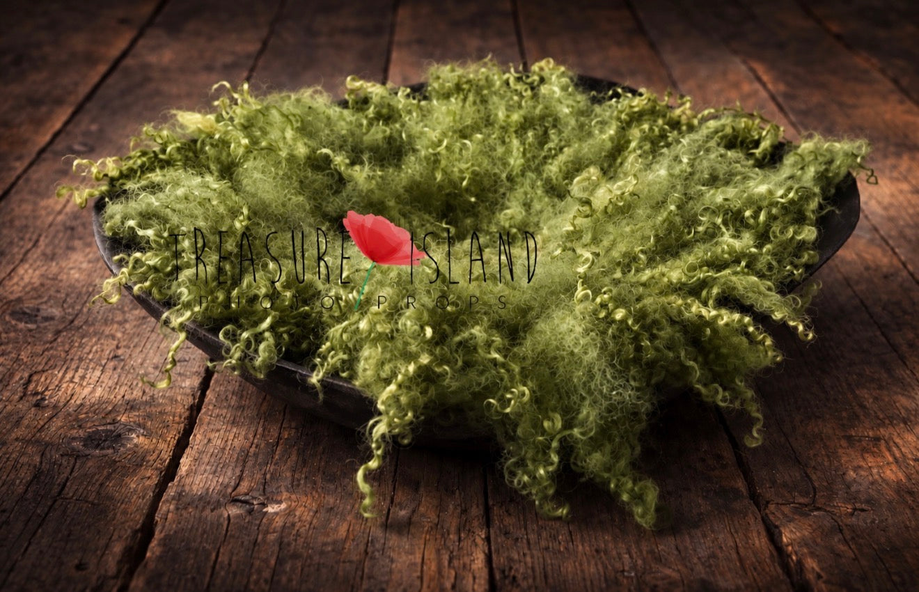 AVOCADO Curly Wool Blanket | Hand Felted Natural Sheep Curls Photography Prop