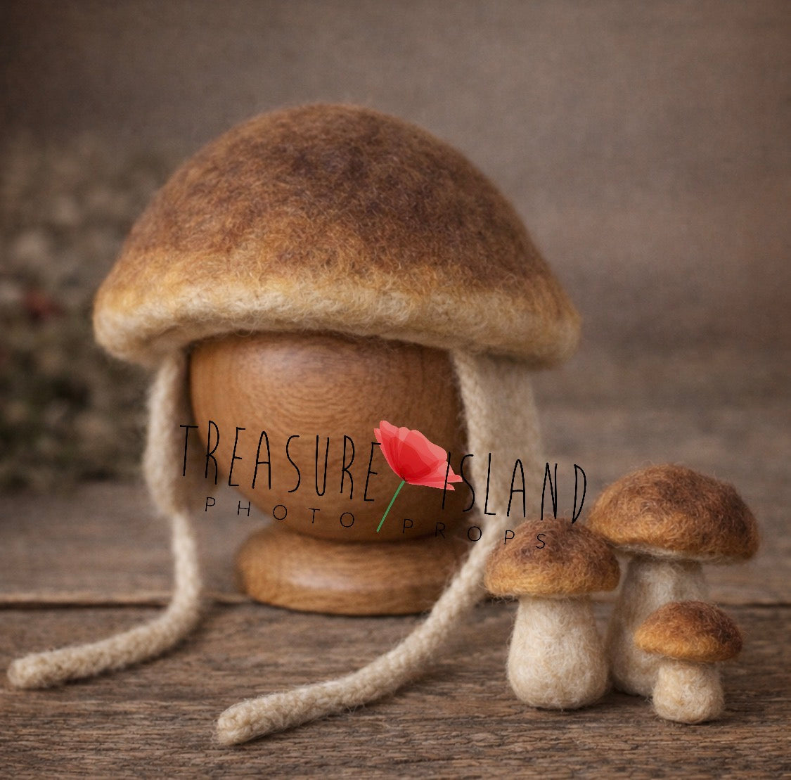 Woodland Bolete – Hand-Felted Mushroom Bonnet & Photography Prop Set
