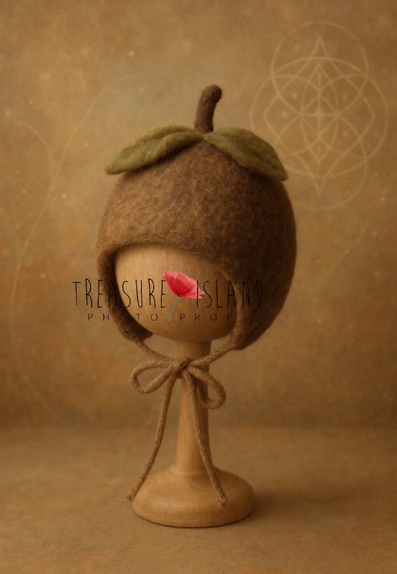 Handmade Felt Hazelnut Bonnet with Leaf Details – Newborn & Sitter Size