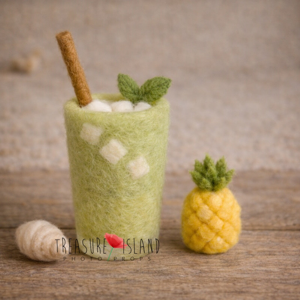 Tropical Matcha Drink – Hand-Felted Newborn Photography Prop Set