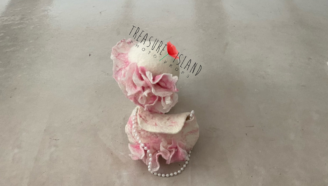 Luxury FELTED Hat & purse SET ✨ pearls ✨ doll bag