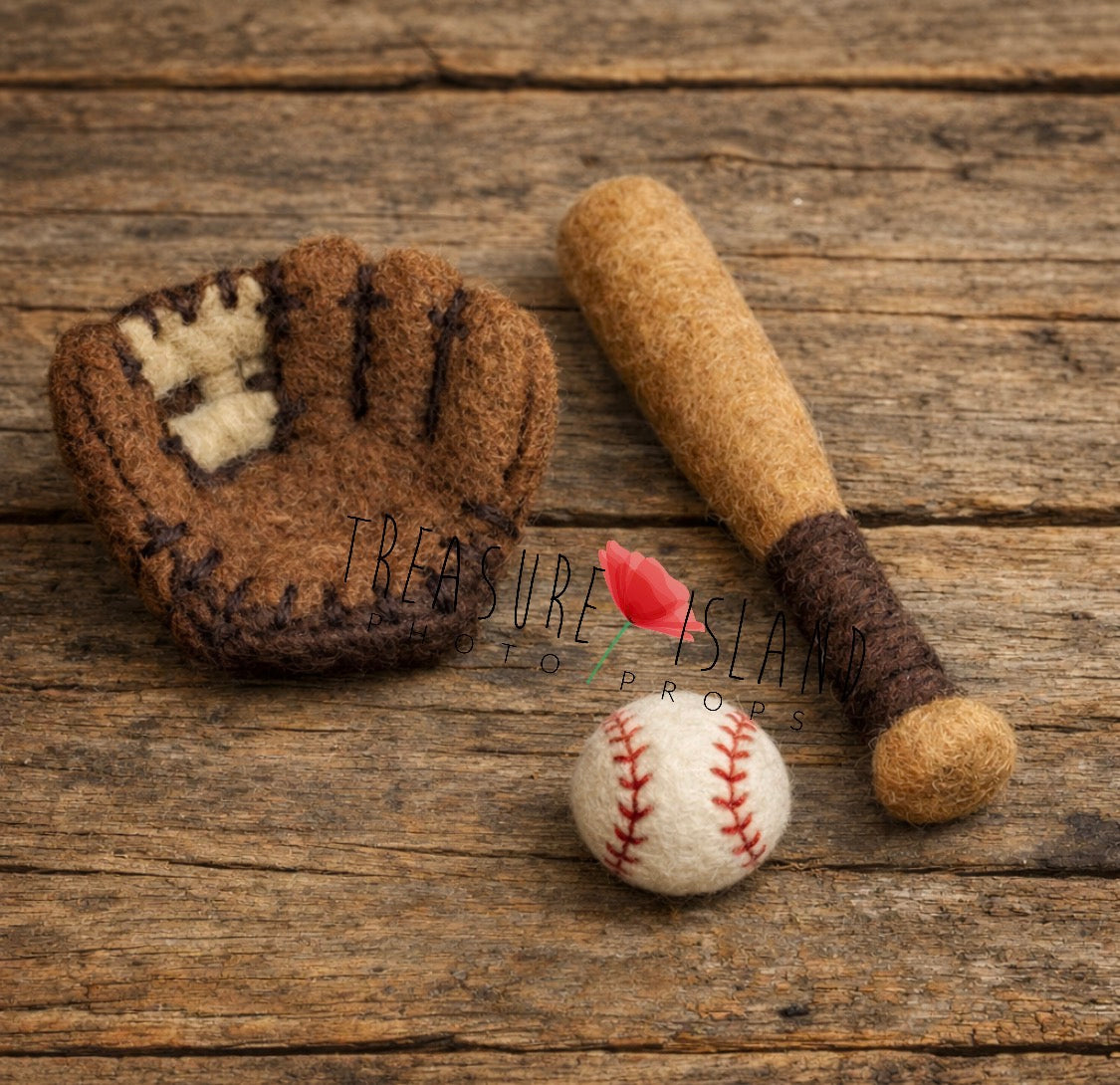 Little Baseball Player Set with Glove – Handmade Newborn Photography Props