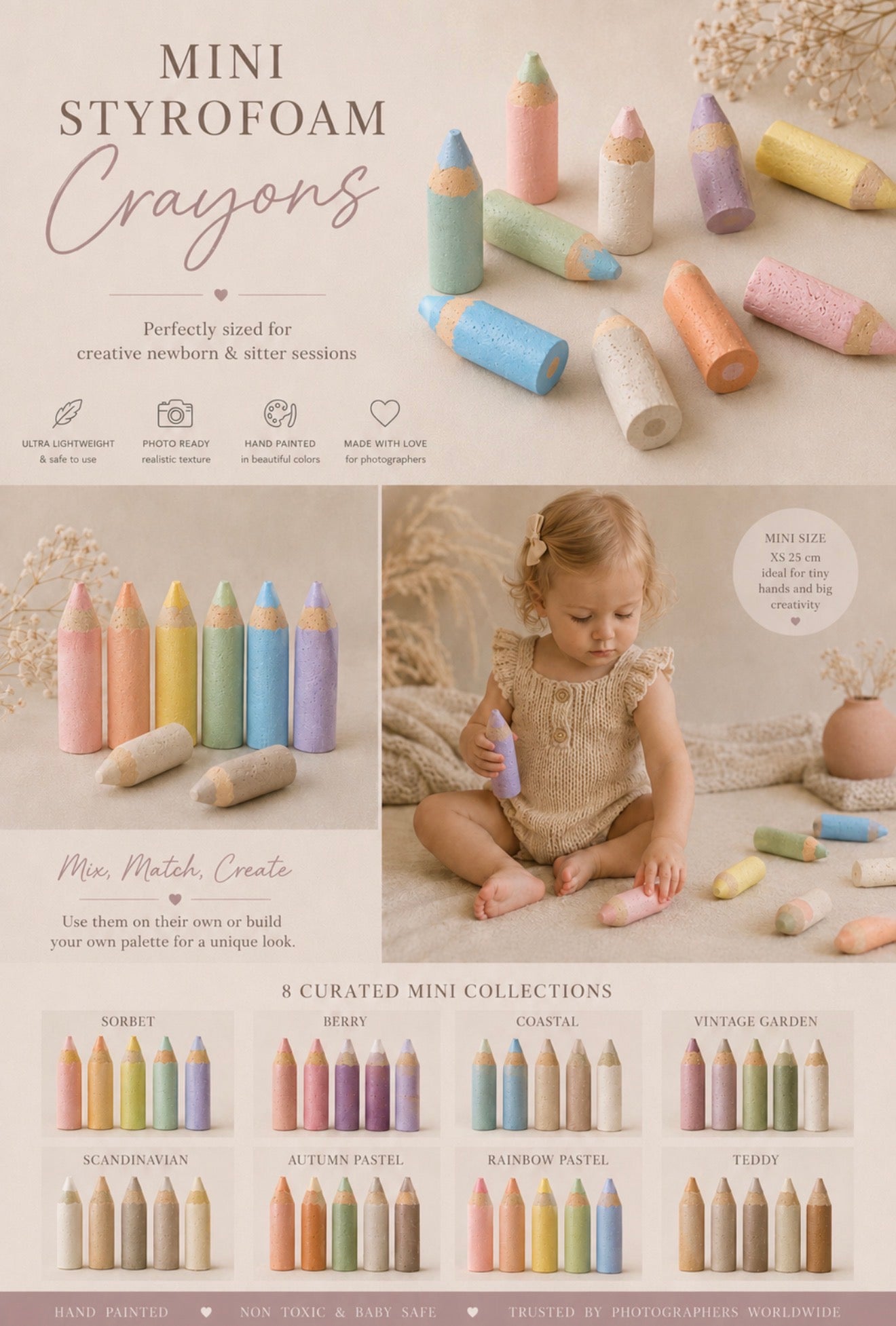 Mini Styrofoam Coloured Pencils| Back to School Collection |Newborn and Cake Smash Props| Coloured pencils