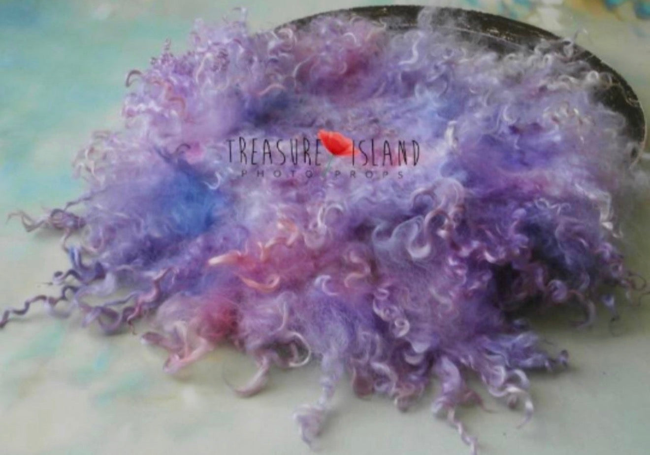 LAVENDER Curly Blanket | Hand Felted Natural Sheep Curls Photography Prop