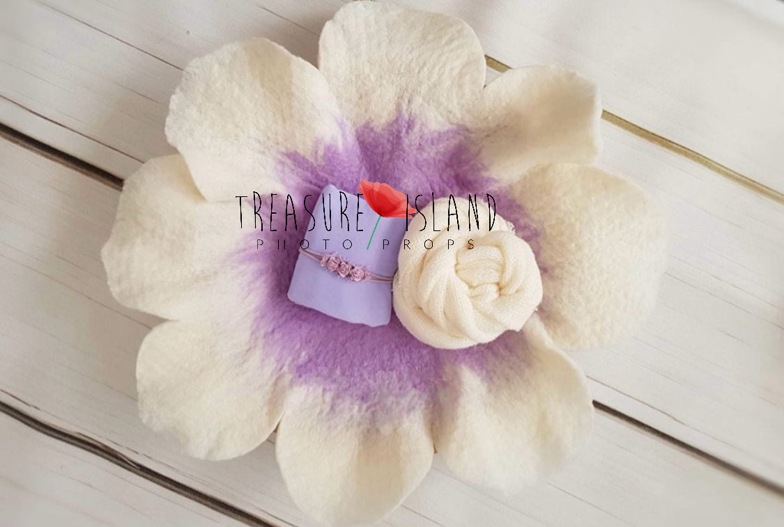 FLOWER BLANKET SET cream lilac ✨felted flower ✨stretch wraps ✨headband