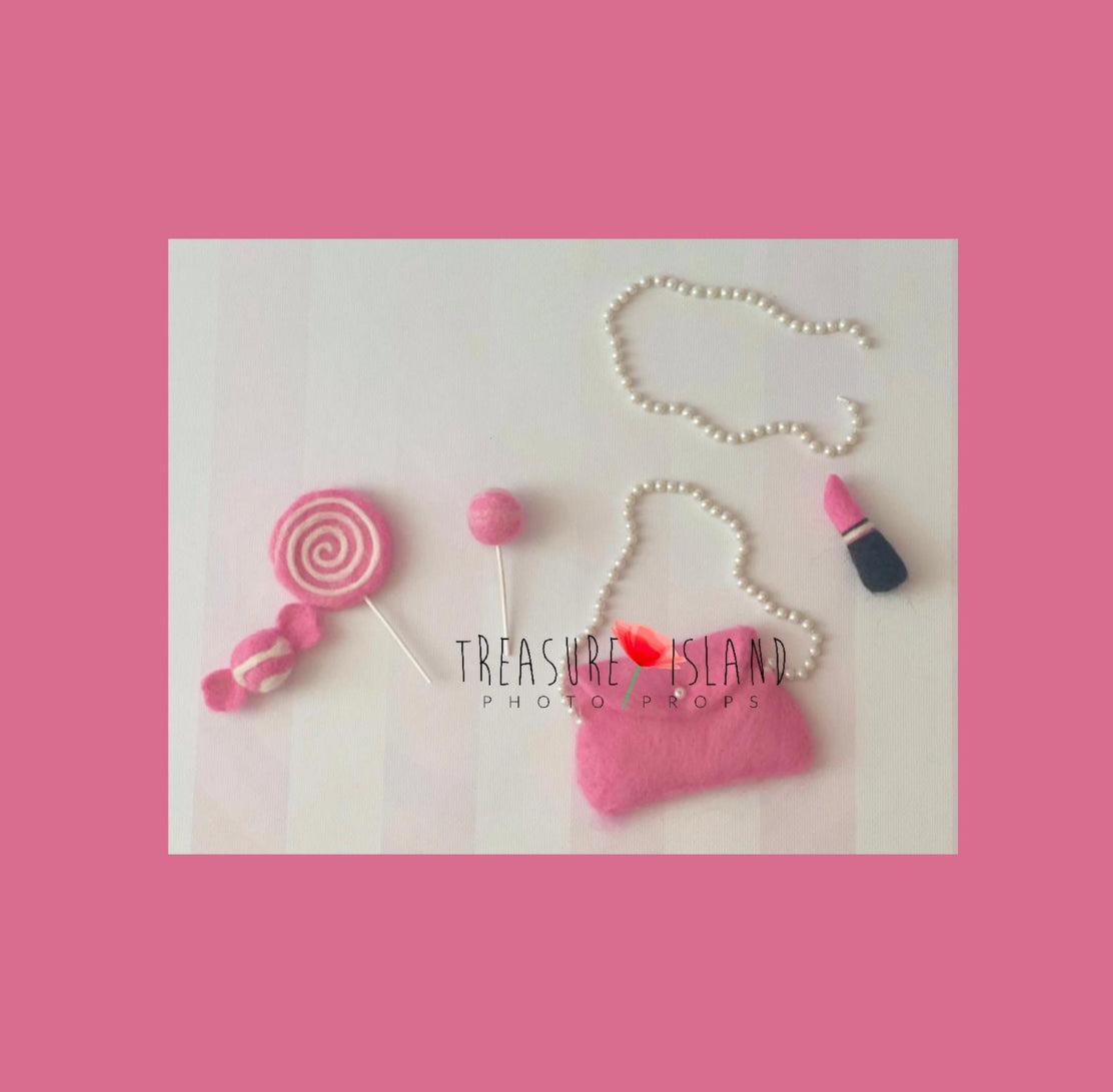 Needle Doll Accessories – Lipstick, Pearls, Candy & Lollipops - Handmade Baby Props