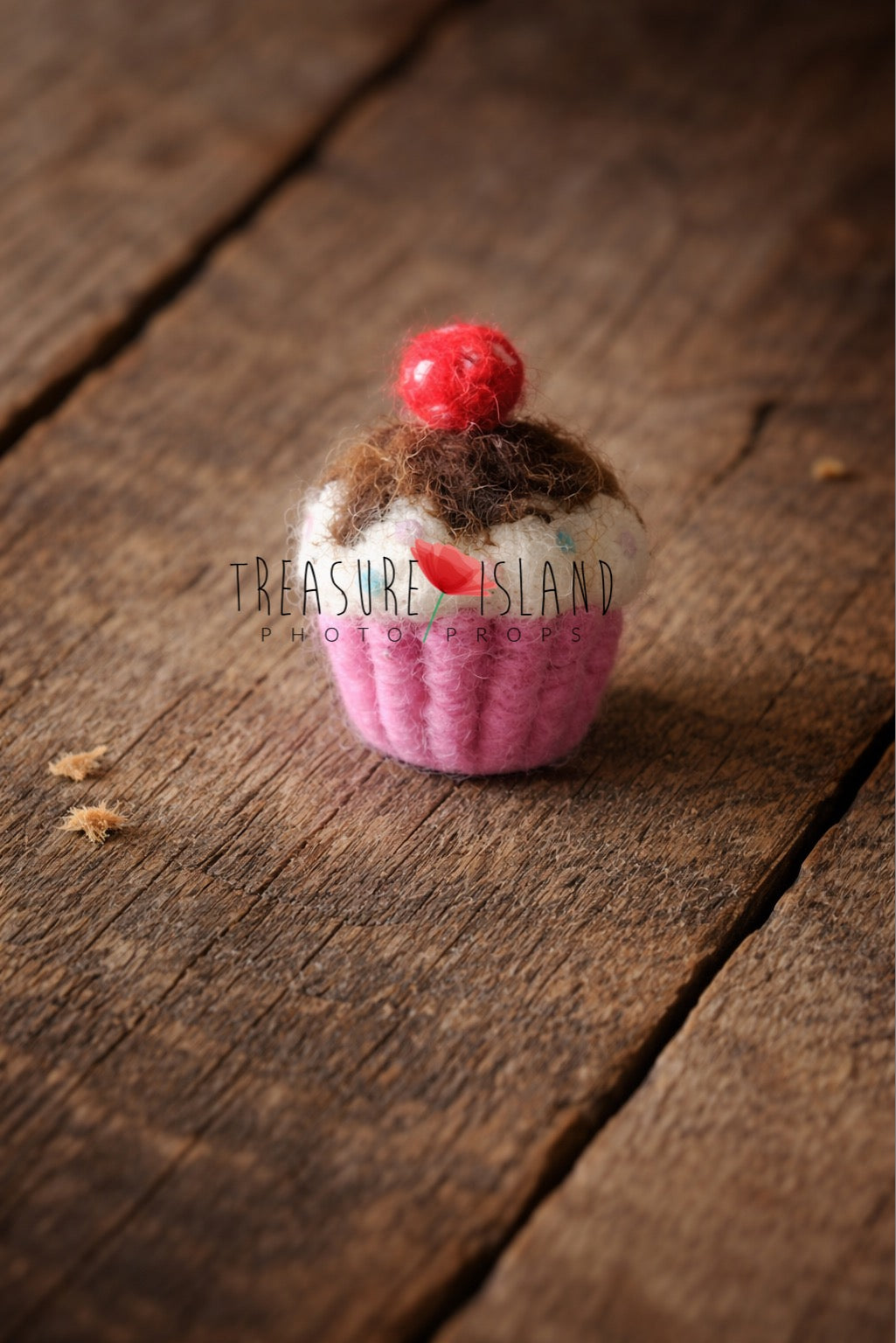 Chocolate Glaze & Strawberry – Hand-Felted Cupcake | Handmade Newborn Photography Prop