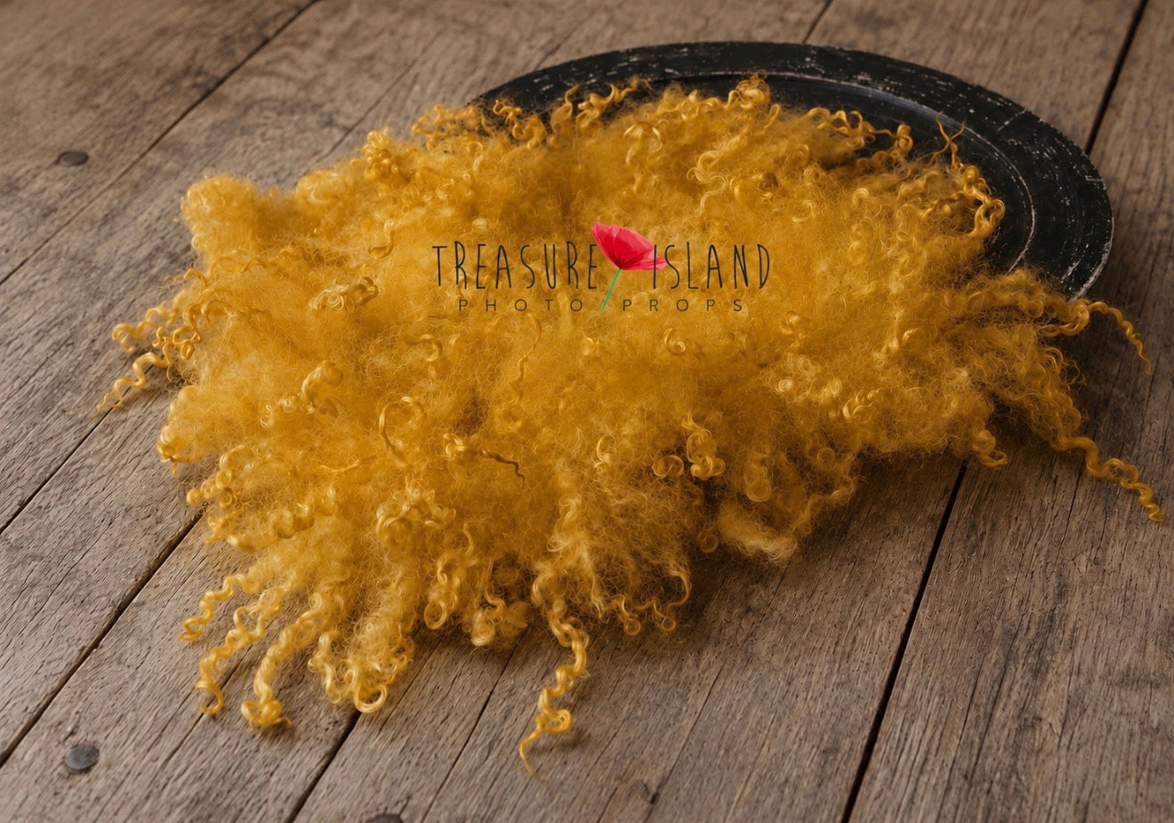 Mustard hand felted curly wool blanket with natural sheep curls for newborn autumn woodland and Bee photography