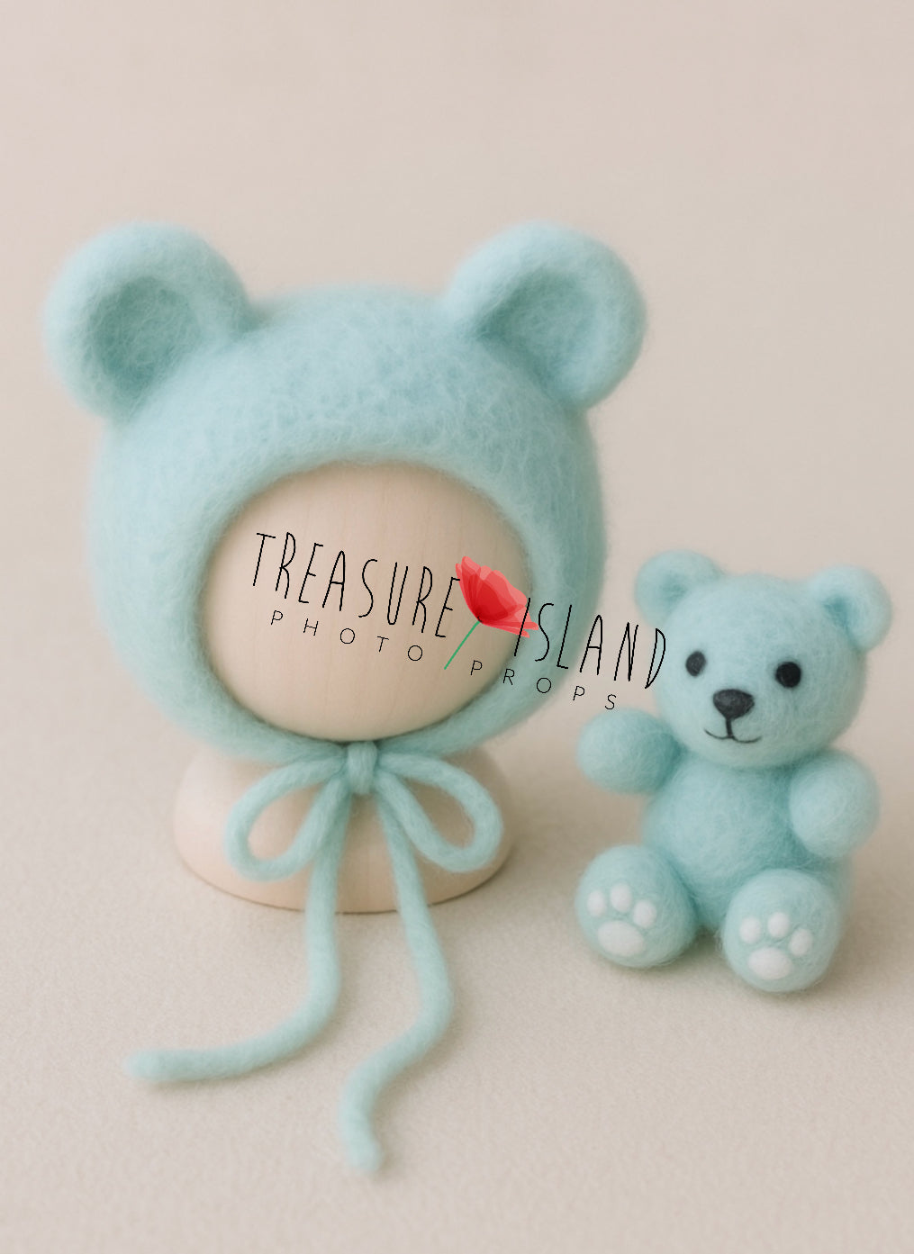 Felted Teddy Bear Bonnet Set – handmade newborn & sitter prop