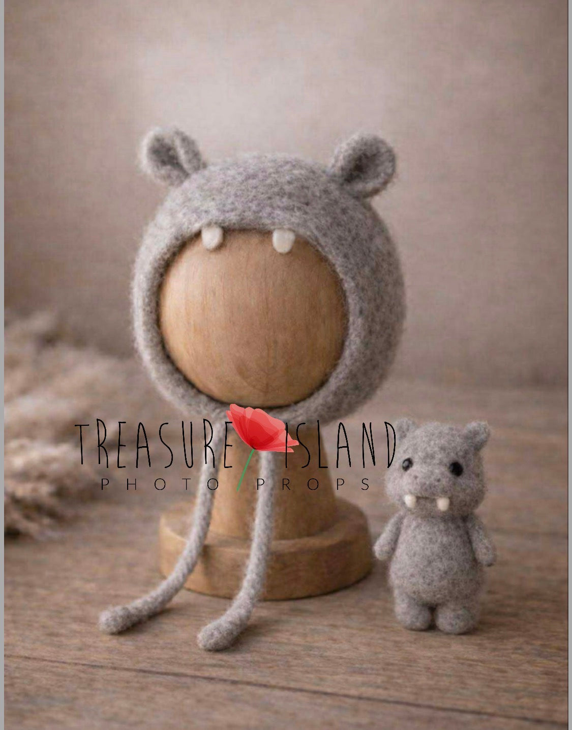 Handmade Felted Hippo with littke teeth Set – Safari Collection | Newborn & Sitter Photography Props