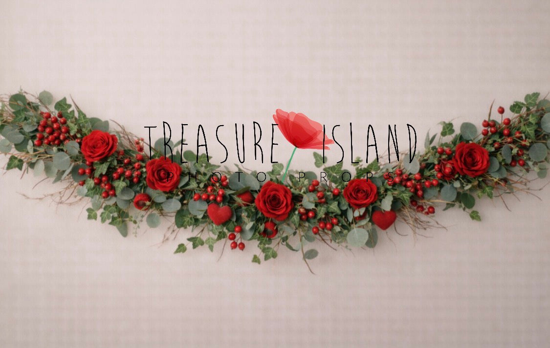 Boho-Blumengirlande mit roten Rosen – Deko für Cake Smash & Valentinst – Treasure Island Photo Props