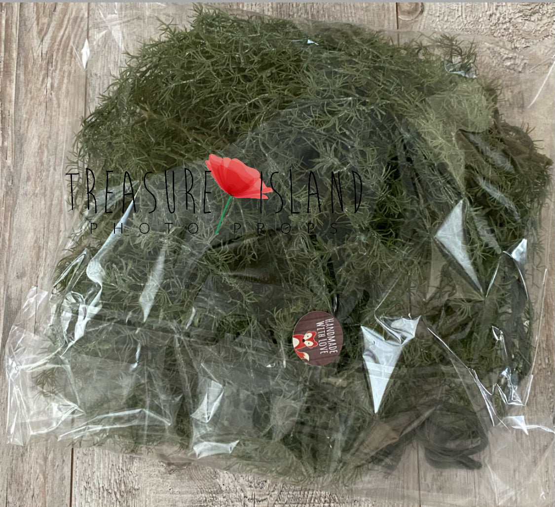 Handmade Spanish moss photography garland showing cascading botanical texture