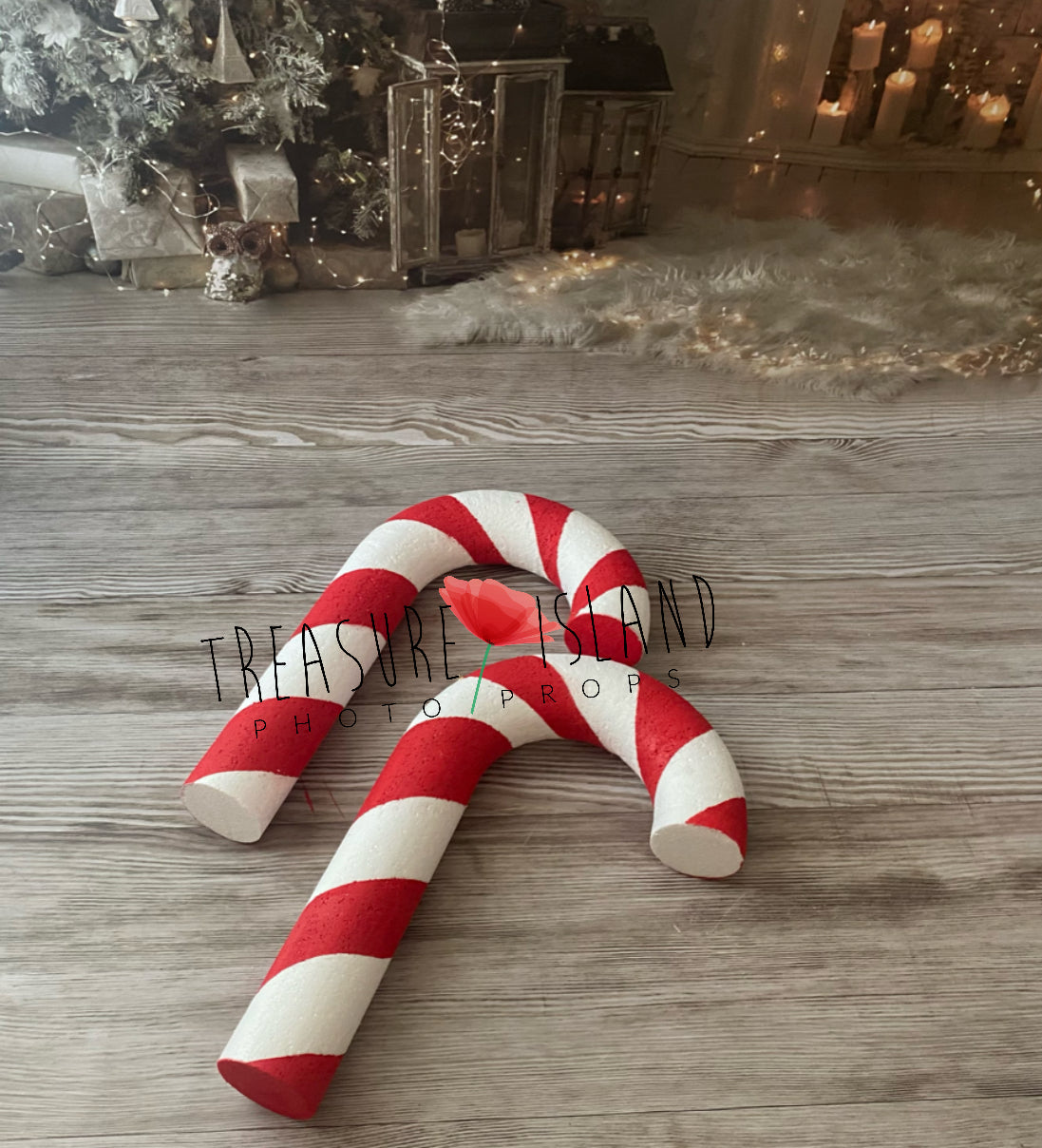 Giant red and white candy cane prop for Christmas photography sessions