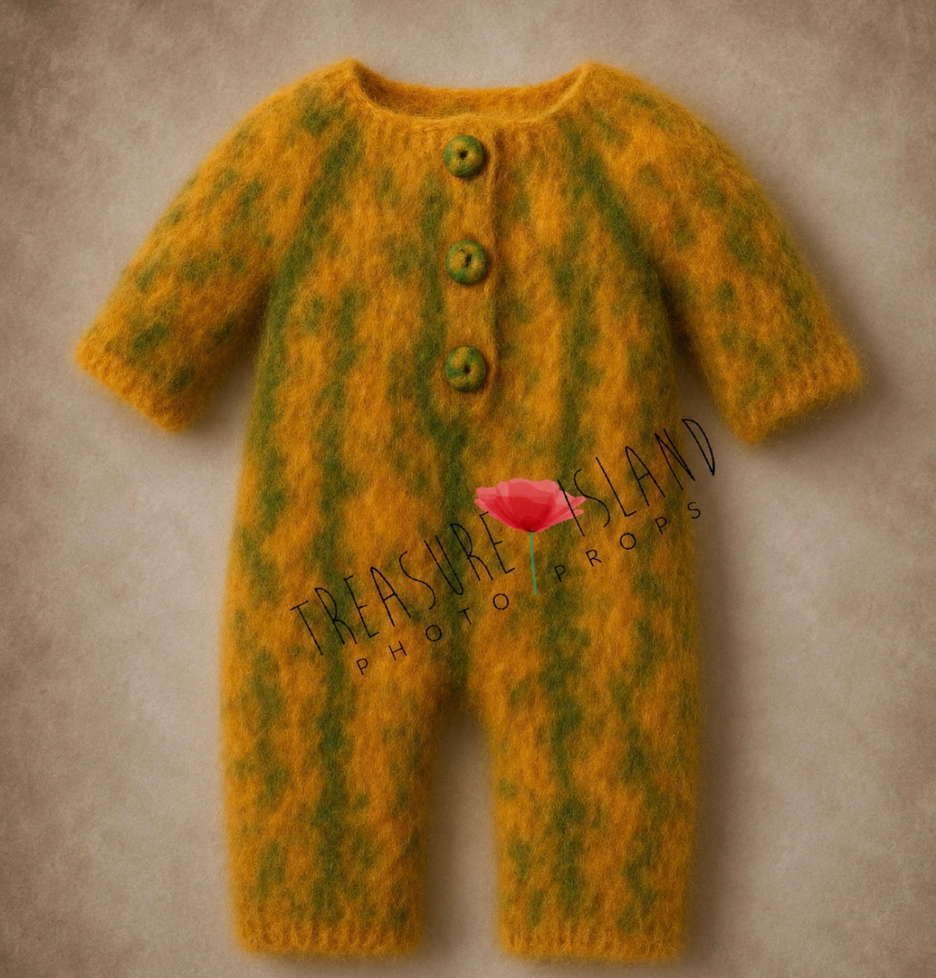 Heirloom harvest pumpkin knitted romper in orange and botanical green for newborn and sitter photography