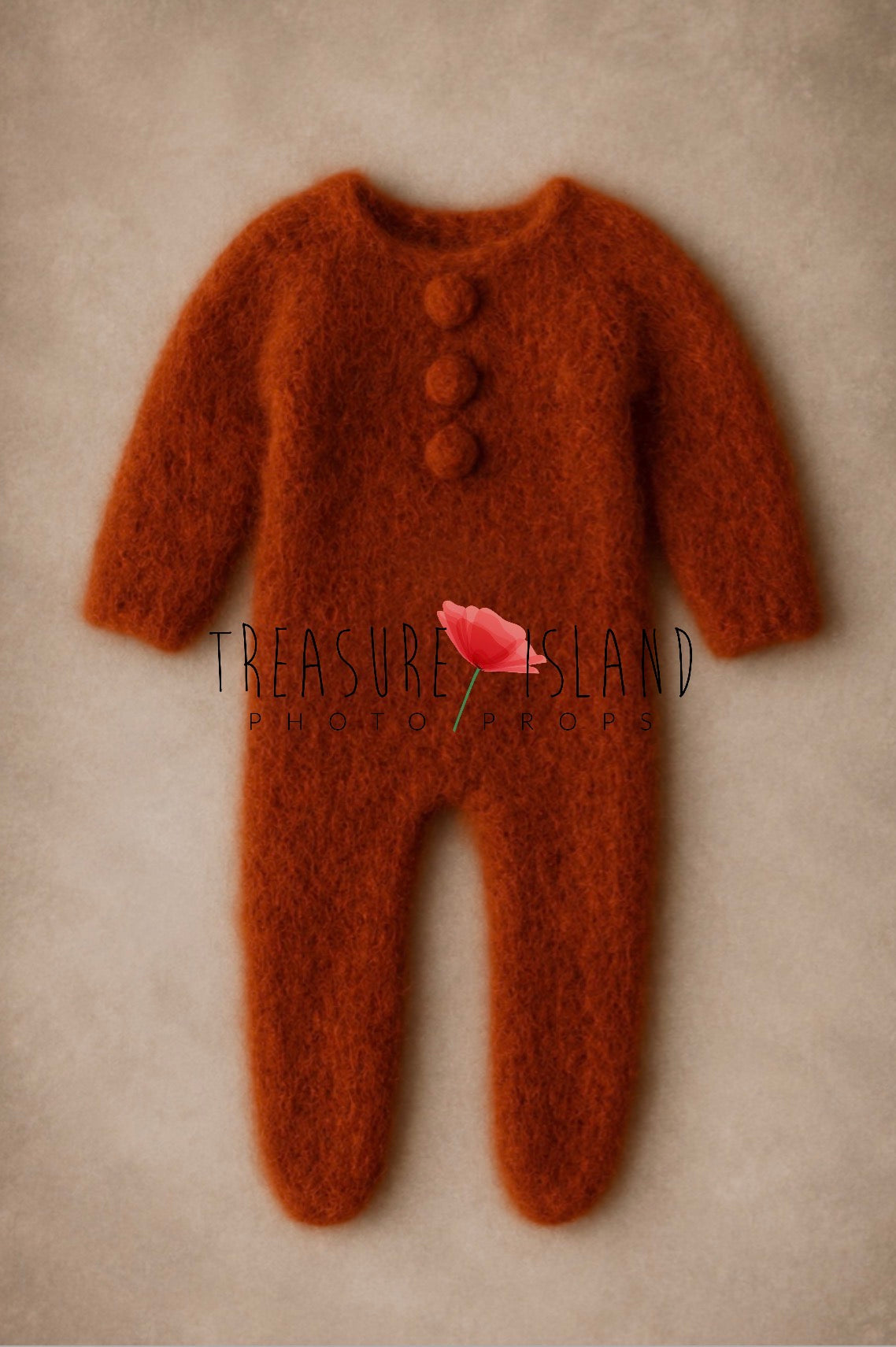 Rustic autumn footed knit romper with hand-felted buttons for newborn and sitter photography