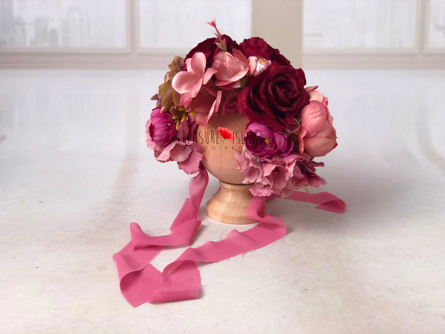 FLOWER BONNET FLORAL BONNET pink pale powder with burgund