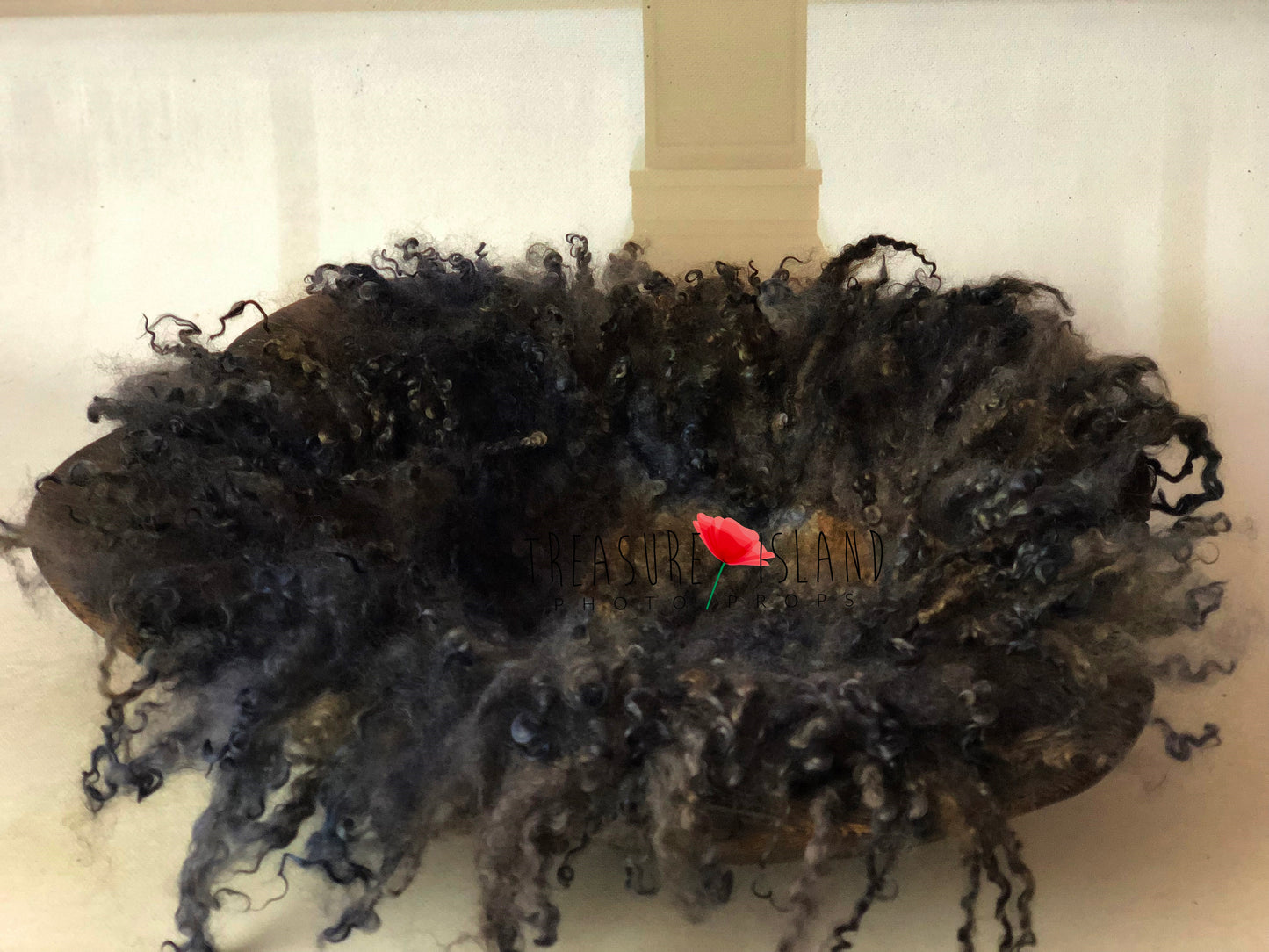 EXKLUSIVE DECKE mit LOCKEN, rund, gelockt, gelockt, Schicht, Graphit mit Schokolade, Größen 50 cm, 70 cm