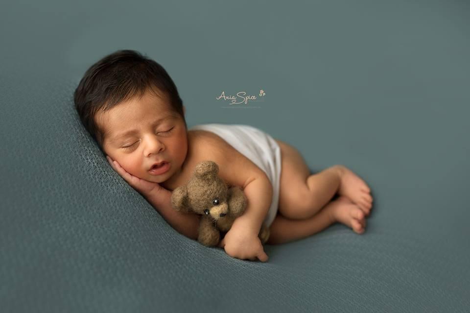 Felted Teddy Bear Bonnet Set - handmade newborn & sitter prop