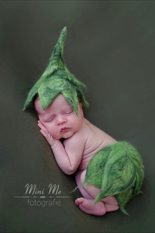 Felted Leaves SET - Felted Leaf Hat & Diaper Cover _ Felted Flower Hat & Diaper Cover