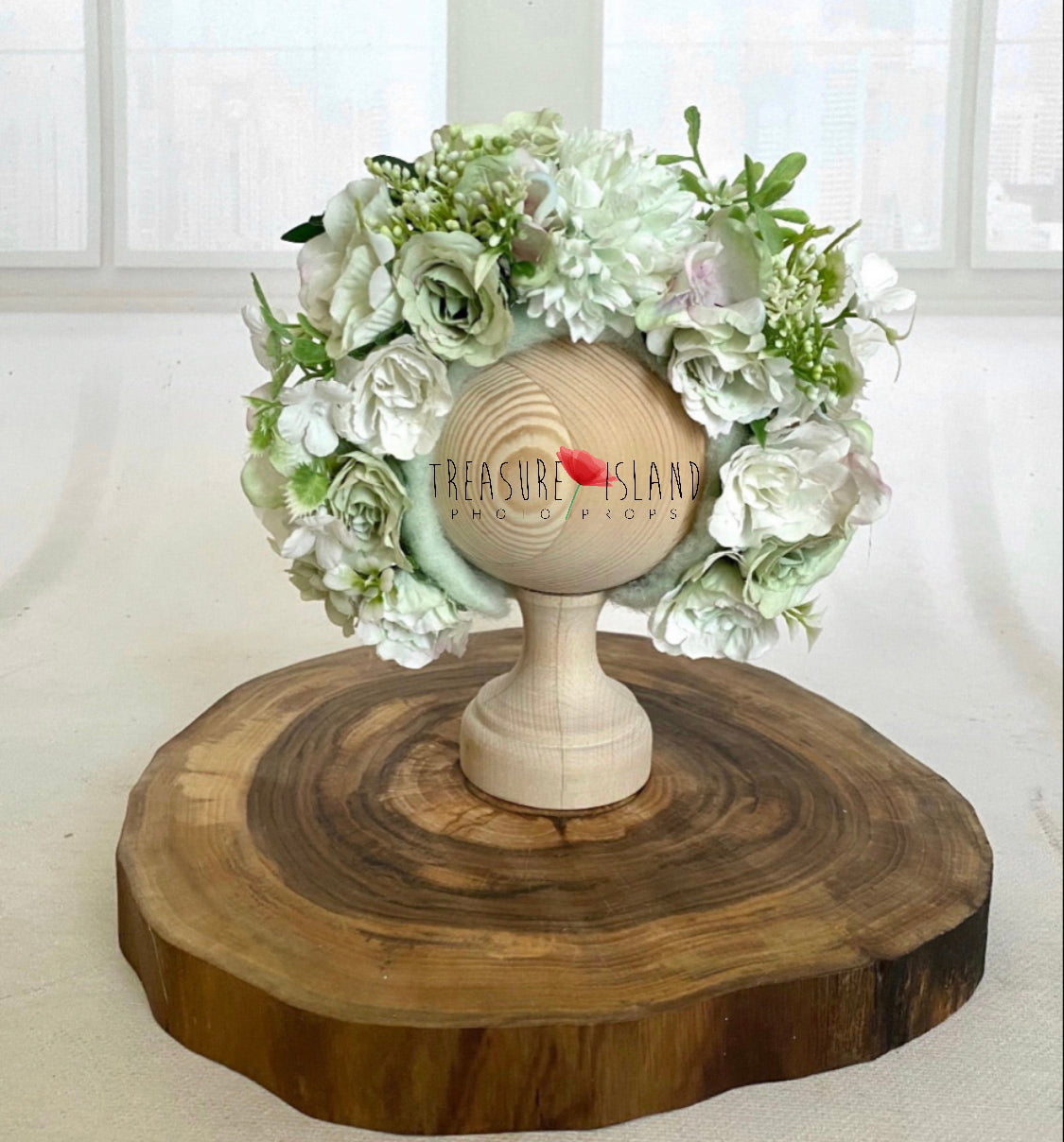 Blumenhaube Florale Haube Vintage Minze