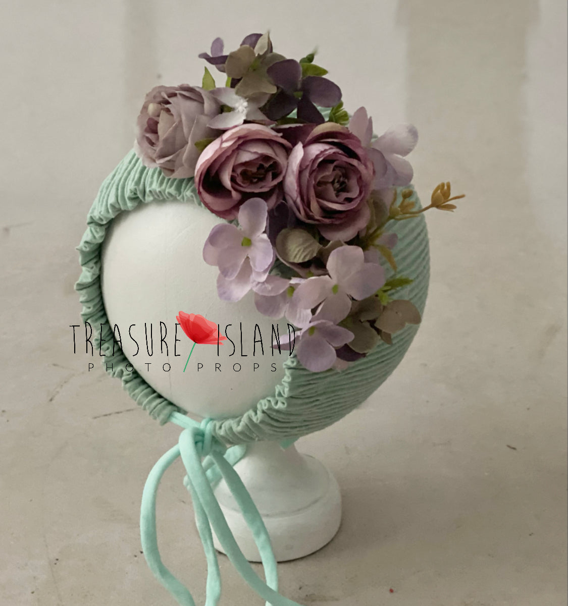 Sage and dirty violet FLOWER BONNET FLORAL BONNET