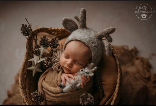 Felted Reindeer Set – bonnet & toy prop