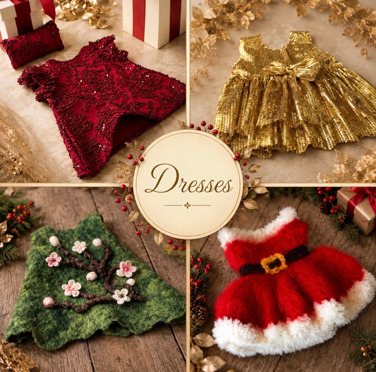 Handmade photography dresses in knitted, botanical and festive designs for newborn and sitter sessions