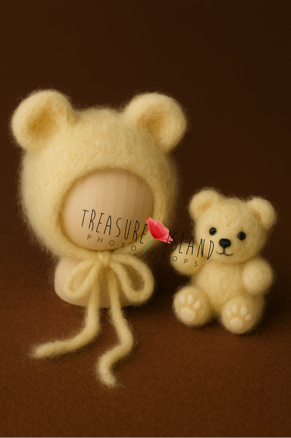 Felted Teddy Bear Bonnet Set – handmade newborn & sitter prop