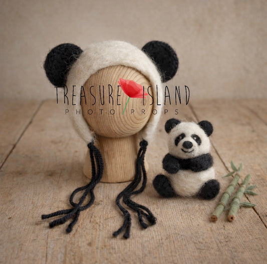 Felted Panda Set – Handmade Newborn & Sitter Photo Props