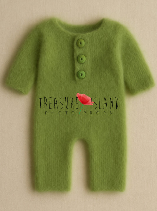 Hand-Knitted Romper – Green Apple  P | Cozy Baby Outfit