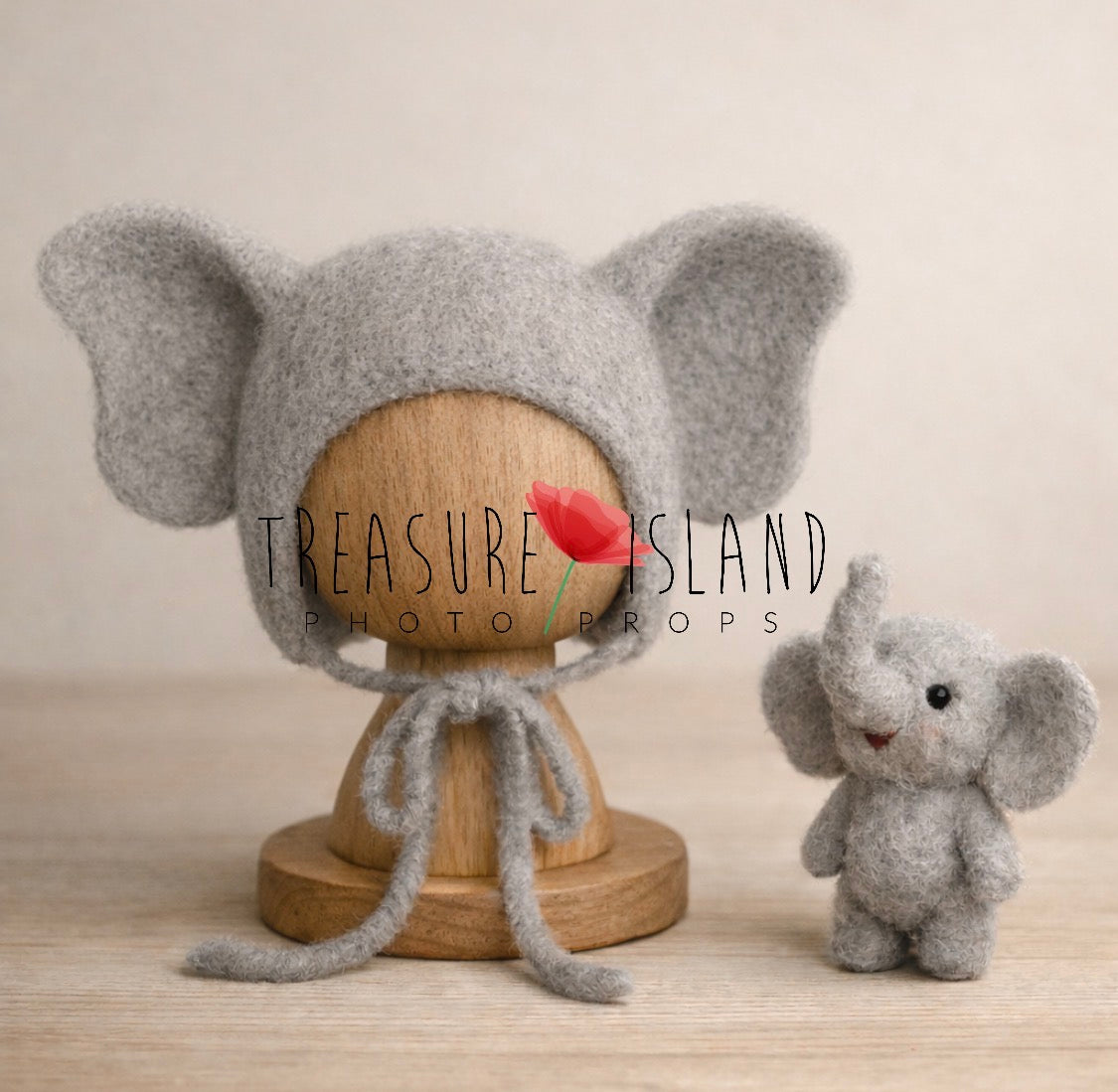 Safari Elephant Felted Set – Handmade Newborn & Sitter Photography Props