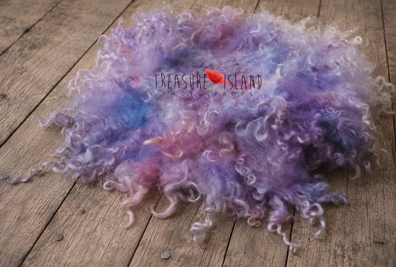 LAVENDER Curly Blanket | Hand Felted Natural Sheep Curls Photography Prop