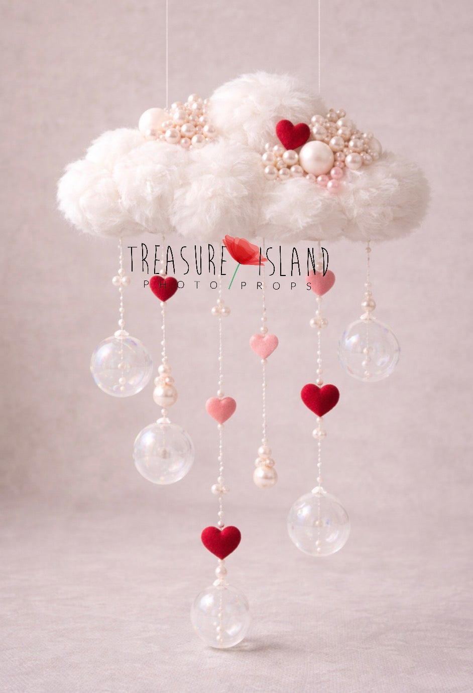 Pearl Love Cloud – Luxury Hanging Photography Prop with Pearls & Felted Hearts - LOVE PEARLS COLLECTION