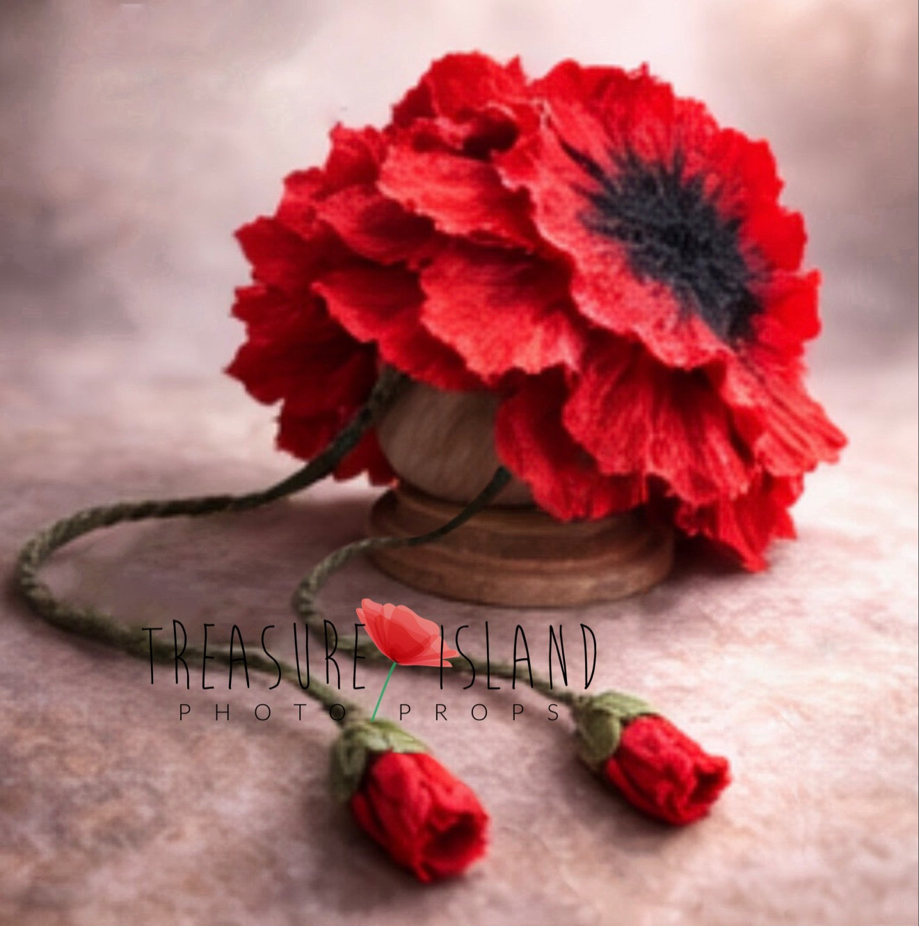 hand felted red poppy bonnet newborn photography floral fine art baby prop
