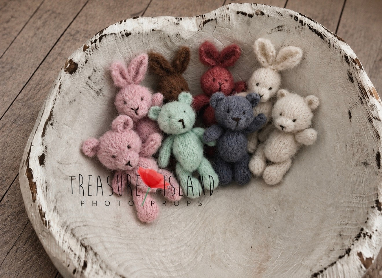Knitted Teddy Bear & Bunny - Newborn Photo Props