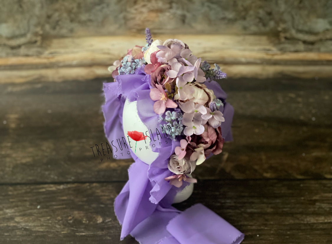 Limited edition FLOWER BONNET FLORAL BONNET lavender colour