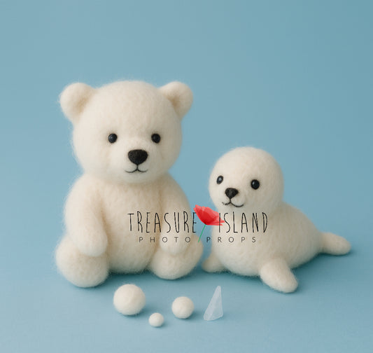 Polar Bear & Seal Felted Toy Set - Ice Land Collection - Winter Props