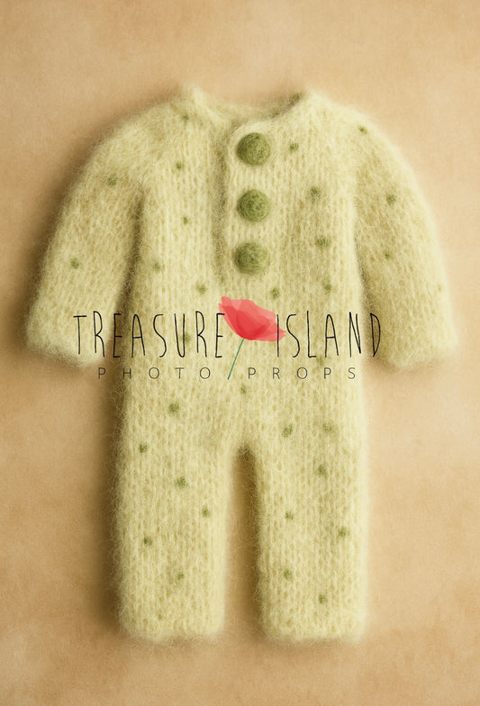 ✨ Ivory & Sage Knitted Romper – Newborn & Sitter Outfit