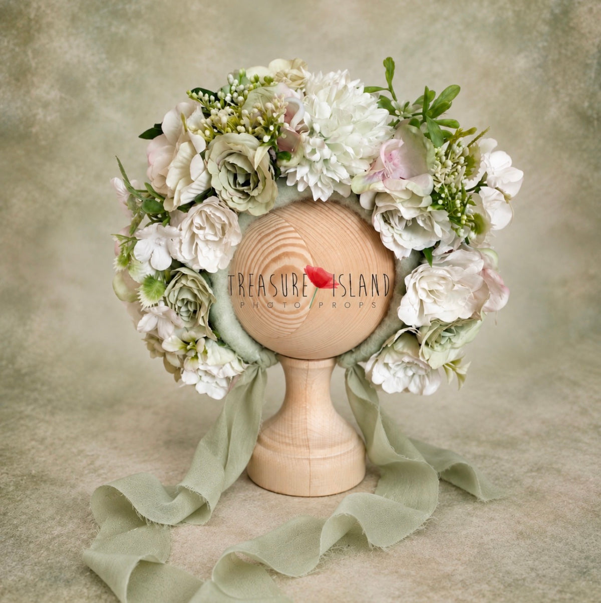 Blumenhaube Florale Haube Vintage Minze