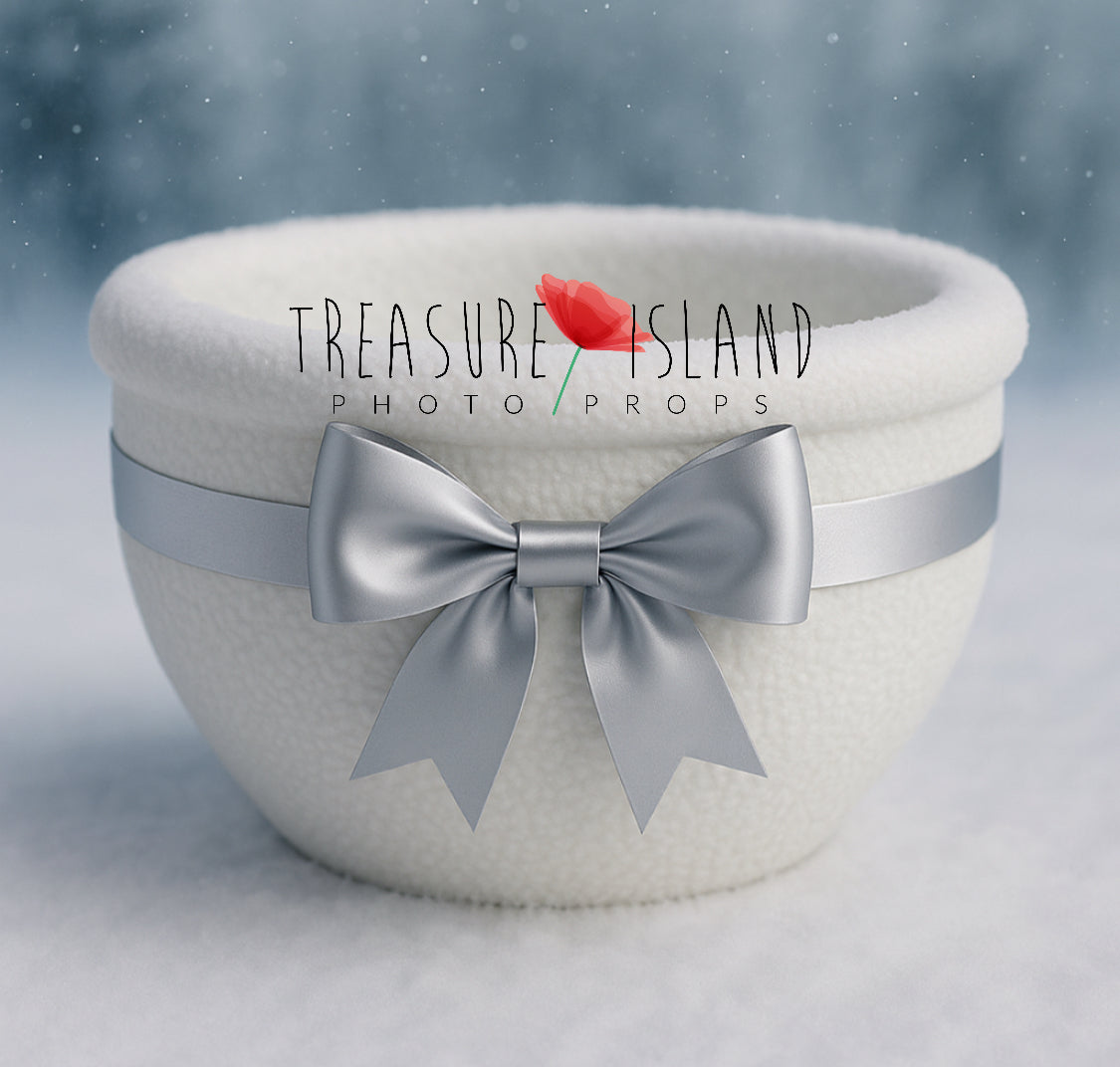 Styrofoam Christmas Bowl with Satin Bow – White & Blue Versions