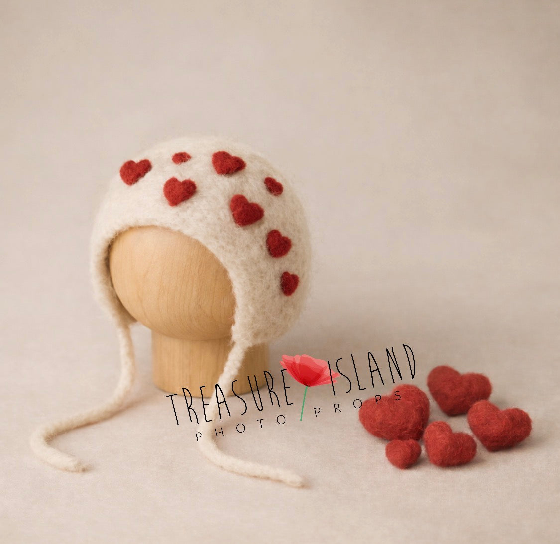 Valentine Felted Bonnet & Dress Set – Ivory Edition – Handmade Newborn Photography Props