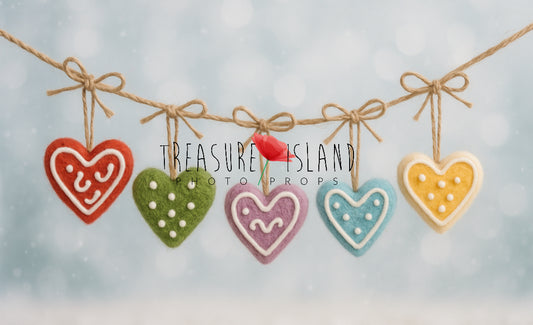 Felted Iced Gingerbread Heart Garland - Handmade Christmas Garland