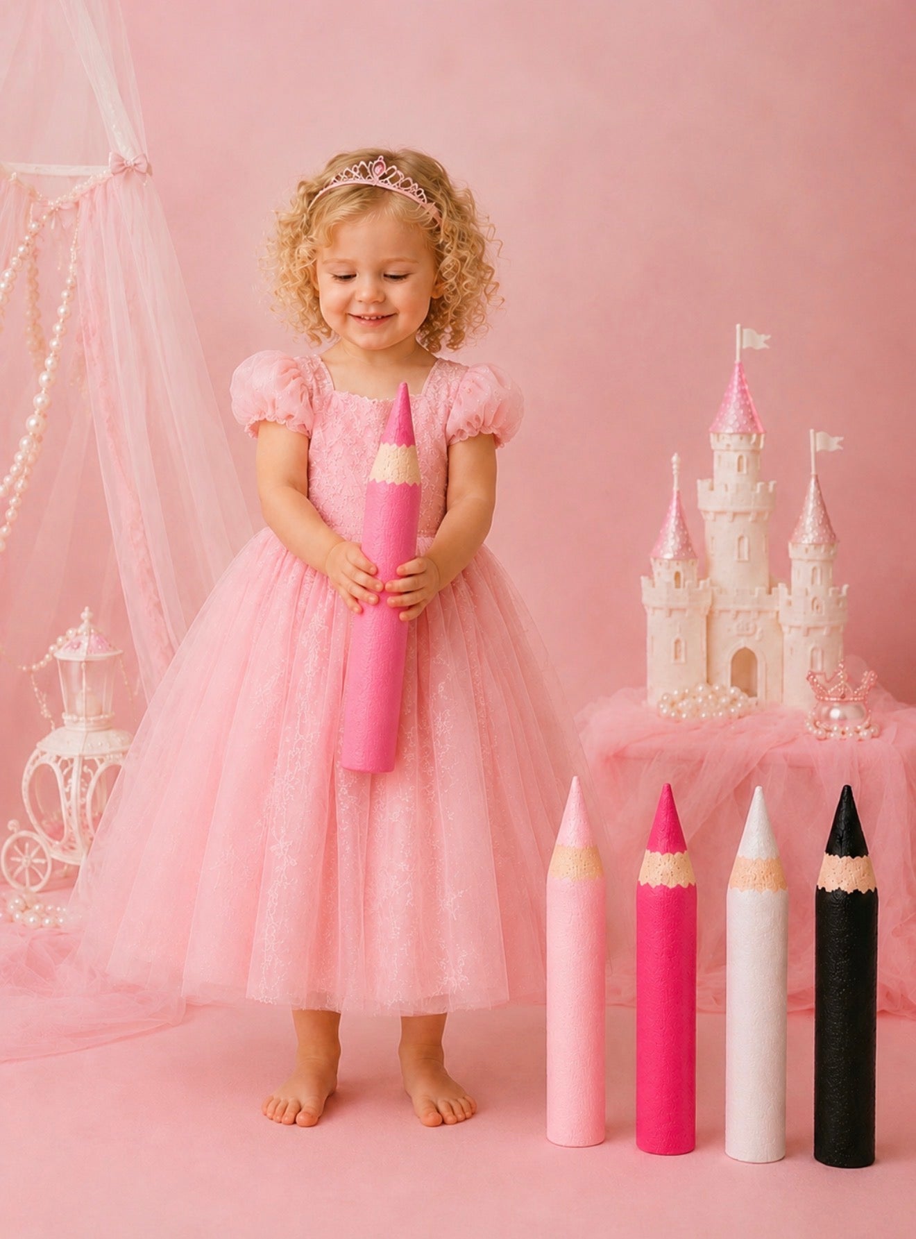 Pretty Pink Collection  Luxury Styrofoam Colored Pencils Set | Fine Art Photography Props - 3 sizes