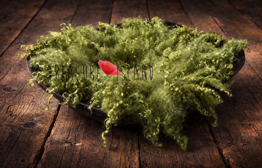 AVOCADO Curly Wool Blanket | Hand Felted Natural Sheep Curls Photography Prop