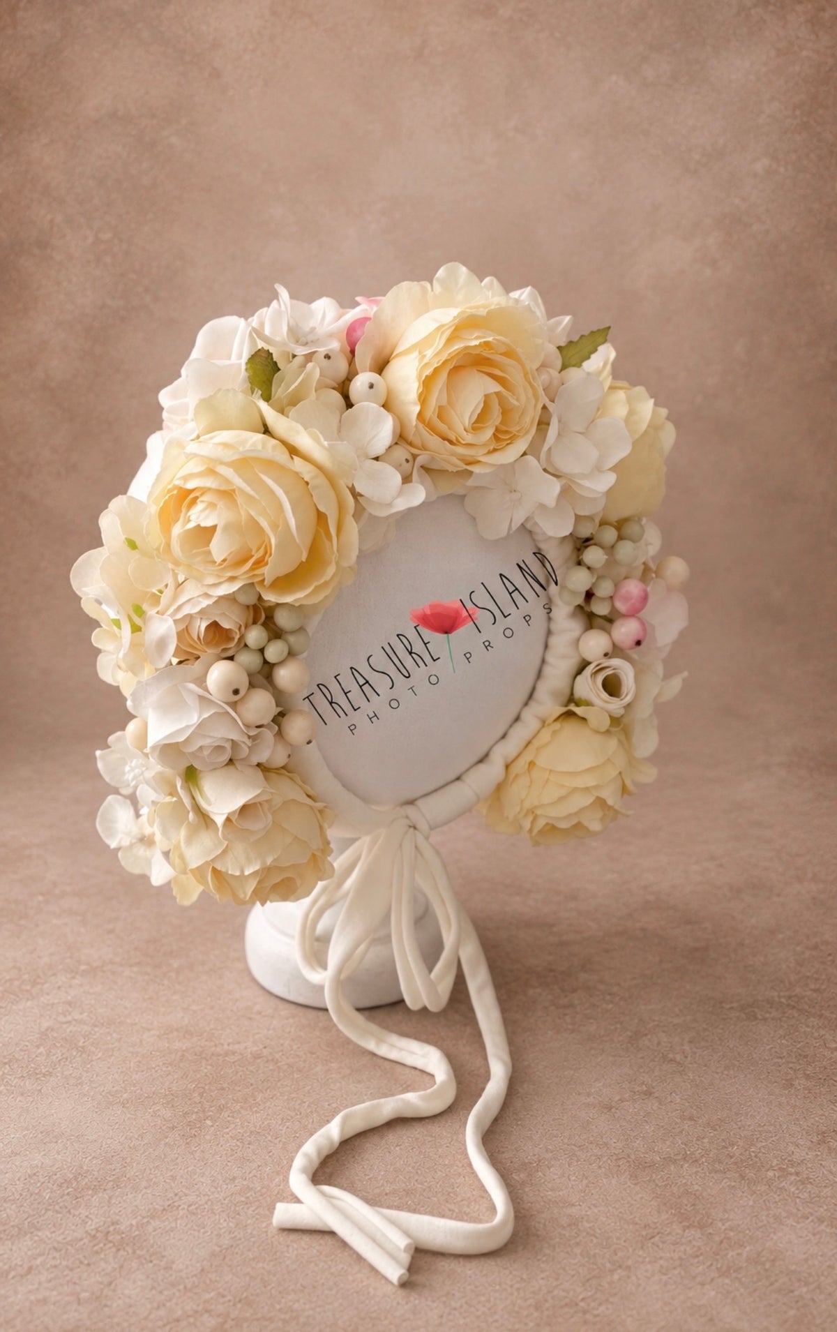 Vanilla Cream Floral Bonnet - Newborn & Sitter Photography Prop