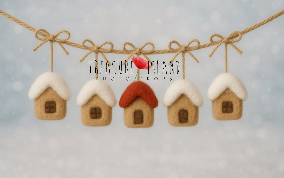Felted Snowy Cottage Garland - Handmade Christmas Garland