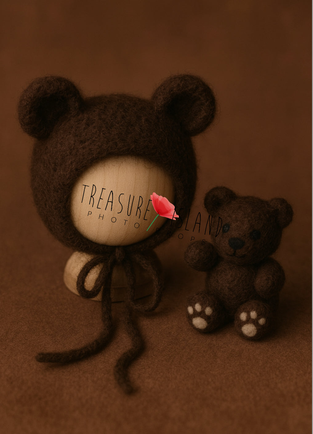 Felted Teddy Bear Bonnet Set – handmade newborn & sitter prop