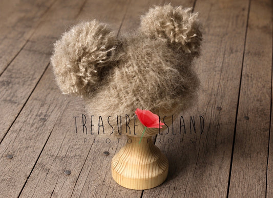 Fluffy Double Pom Pom Hat | Body | Romper - Knitted Baby Photography Prop - Newborn to 12 Months
